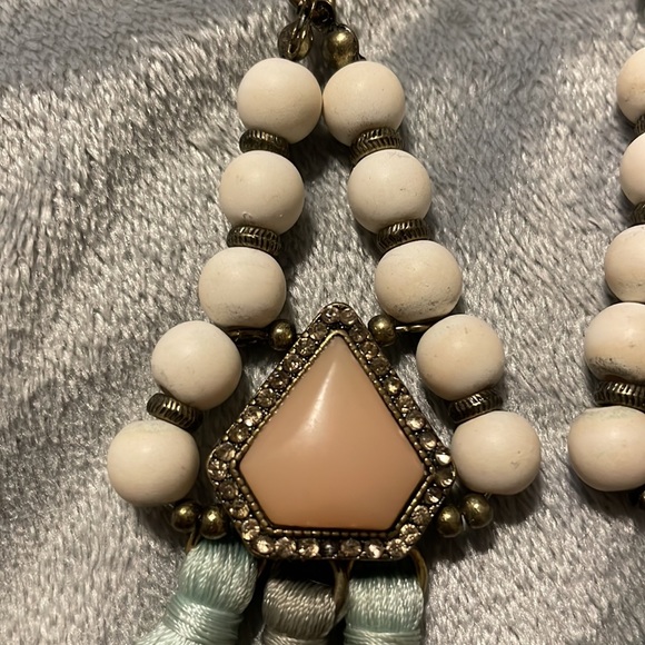 White, pink and teal tassel statement earrings - Picture 5 of 7